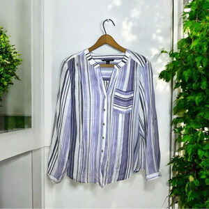 ZAC & RACHEL Artsy Purple Striped Button Down Casual Boho Blouse